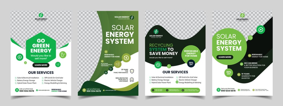 green energy solar panel flyer template with business poster brochure cover page design vector