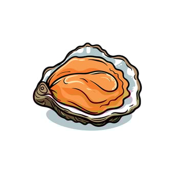 Cartoon Oyster Icon with Open Shell and Orange Flesh vector