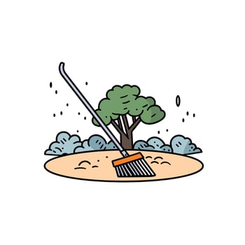 Zen Garden Cartoon Illustration With Rake And Tree vector