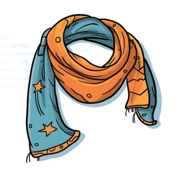 Cartoon Blue And Orange Scarf With Star Patterns Illustration vector