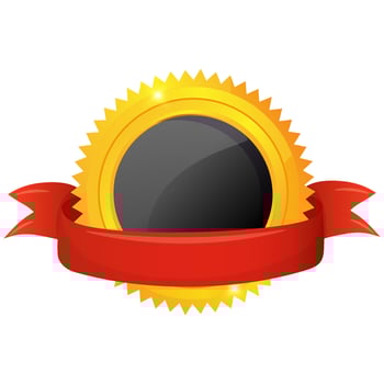 Award gold medal with red ribbon isolated on white background. Winner reward illustration. vector