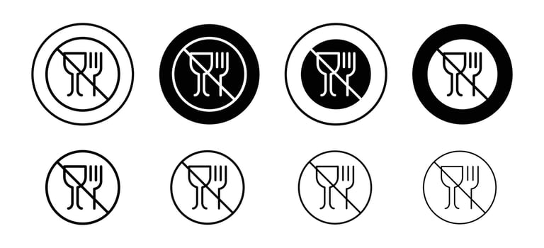No eating icon set collection. No eating Outline flat Icon. vector
