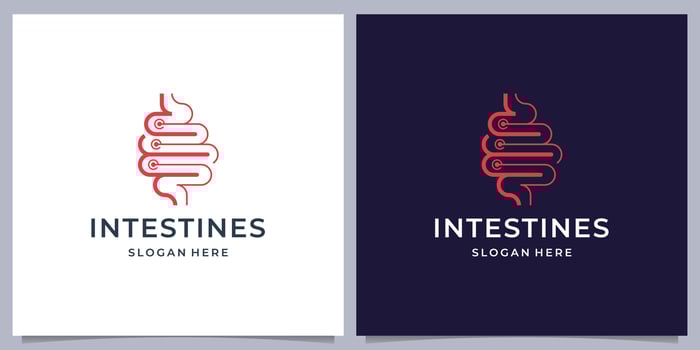 Intestine connect dot tech logo medical structure. logo Intestines diagnosis on white and dark background. vector
