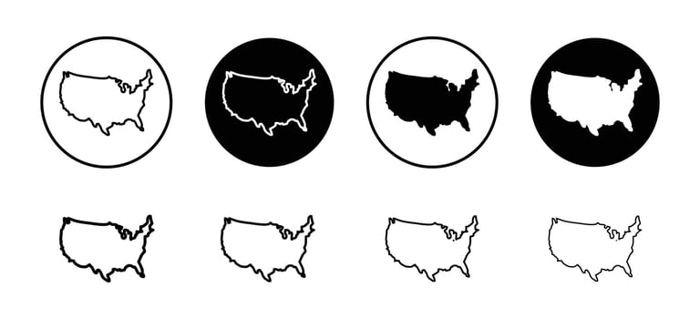 US map icon set collection. US map Outline flat Icon. vector