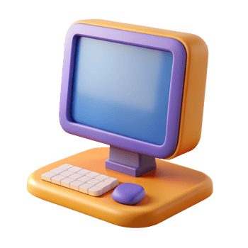 Cartoon computer monitor with keyboard and mouse 3d icon isolated on the transparent background png