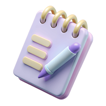 Cartoon notebook with pen 3d icon isolated on the transparent background png
