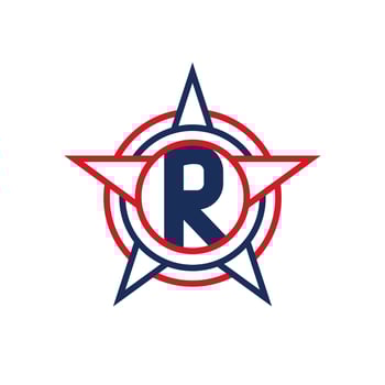 Letter R Star Logo Design. Patriotic R Logo concept inside Star vector
