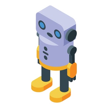 Cute robot standing with arms at its sides in isometric view vector