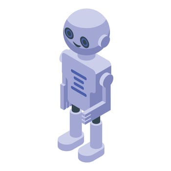 Smiling robot standing with arms by its side isometric icon vector