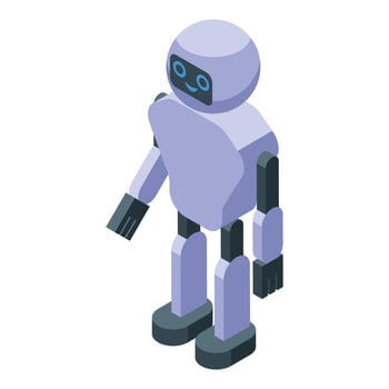 White friendly robot standing smiling isometric view vector