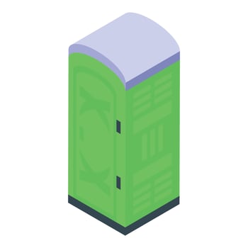 Green plastic mobile portable bio toilet cabin standing isometric view vector