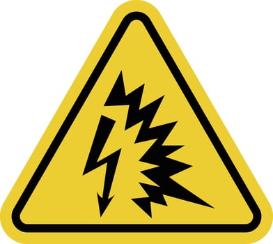 High voltage sign. Electric discharge sign. Lightning strike. Warning yellow triangular sign high voltage equipment or danger electric shock at transformer substations, electrical panels, power lines. vector