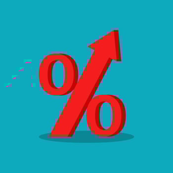 percentage sign with an arrow on a blue background vector