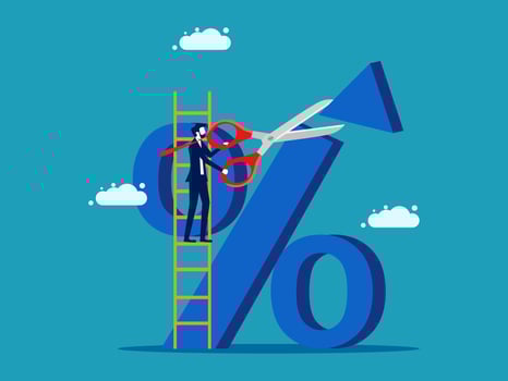 businessman cutting percentage sign with scissors vector