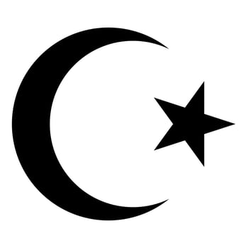 Islamic star and crescent moon, black and white illustration symbol of Islam, isolated on white background vector