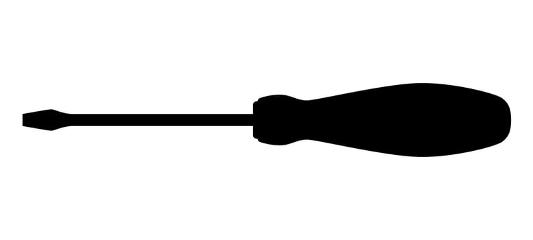 screwdriver silhouette shape, black and white illustration of hand tool, white background vector
