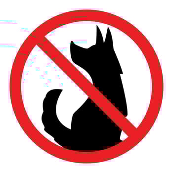 no dogs allowed symbol, prohibitory sign, red crossed out circle symbol with dog silhouette vector