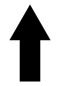 arrow pointing straight shape symbol, black and white silhouette illustration of a bold black arrow pointing forward and upward isolated on white background vector