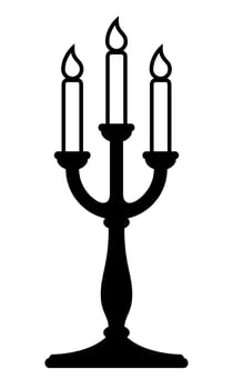 candle holder, black and white silhouette illustration of candlestick with three burning candles shape, isolated on white background vector
