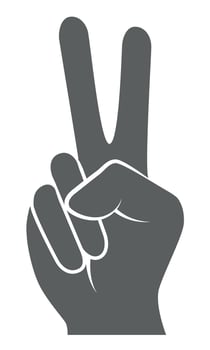 V sign hand gesture with two fingers raised for victory and peace symbol, black and white silhouette illustration, white background vector