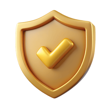 3D golden shield icon isolated on transparent background png