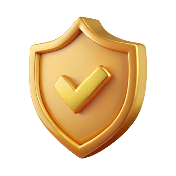 3D golden shield icon isolated on transparent background png