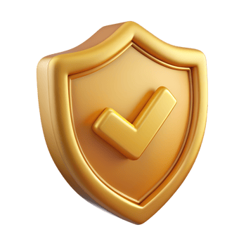 3D golden shield icon isolated on transparent background png
