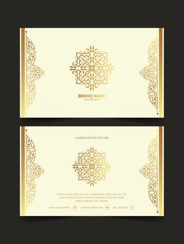 Luxury business card and vintage ornament logo template. Retro elegant flourishes ornamental frame design and pattern background. vector