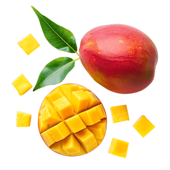 Whole mango and sliced pieces isolated on a transparent background png