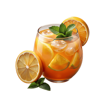 a picture of lemonade and lemons with mint leaves. png