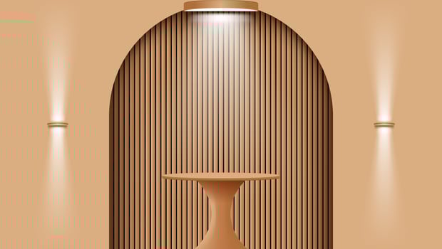 3d wooden podium background with light vector