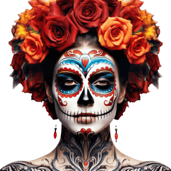 Detailed skull face paint for Day of the Dead celebrations isolated on Transparent background png