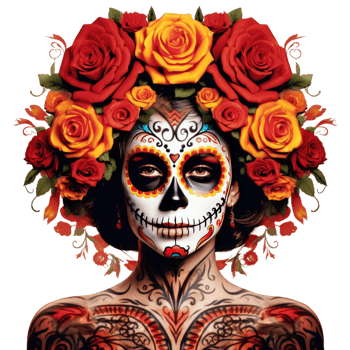 Detailed skull face paint for Day of the Dead celebrations isolated on Transparent background png