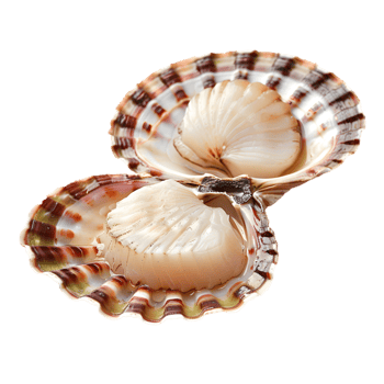 Grilled scallops with herbs in shell isolated on a transparent background png