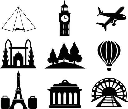 set of travel and tourism icon illustration travel, journey, tourism, adventure, summer, holiday, trip vector