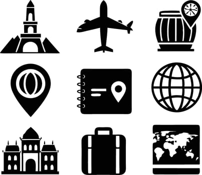 set of travel and tourism icon illustration travel, journey, tourism, adventure, summer, holiday, trip vector