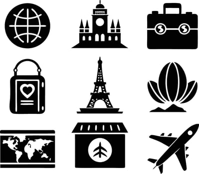 set of travel and tourism icon illustration travel, journey, tourism, adventure, summer, holiday, trip vector