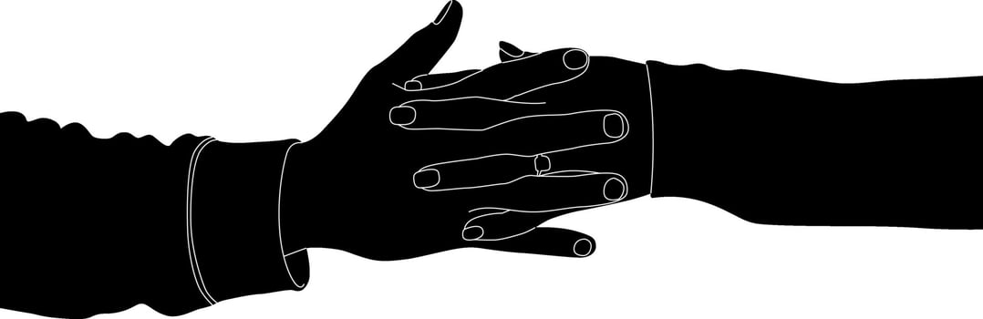 Silhouette couple hand holding vector