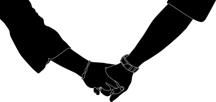 Silhouette couple hand holding vector