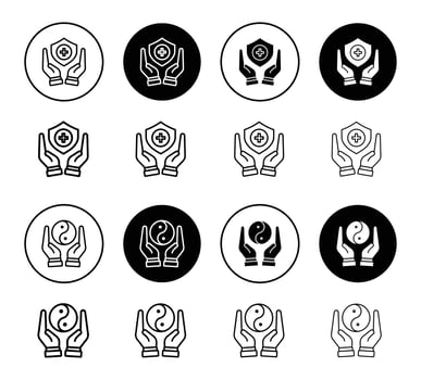 Overall wellness of human mind icon. Ying yang on hand symbol. vector