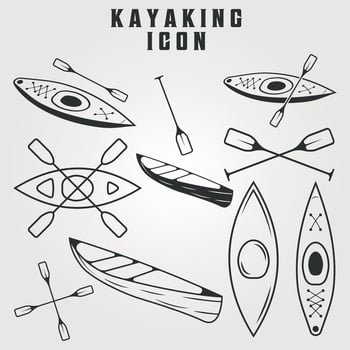 pack of kayaking icon line art illustration vector