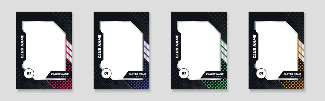 trading card template design for sports, picture frame for player performance, photo frame or border collection for hockey, basketball and football player, sports flyer design vector
