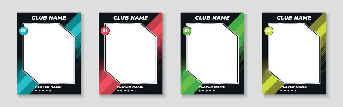 trading card template design for sports, picture frame for player performance, photo frame or border collection for hockey, basketball and football player, sports flyer design vector