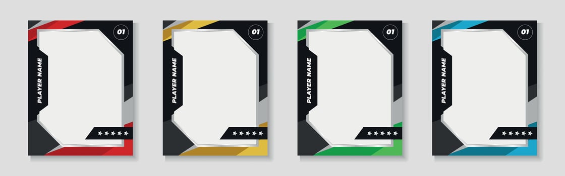 trading card template design for sports, picture frame for player performance, photo frame or border collection for hockey, basketball and football player, sports flyer design vector