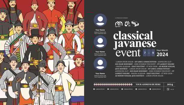 Javanese Poster Layout idea for tourism event with Bregada Illustration vector