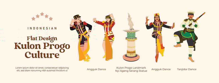 Isolated Indonesian Kulon Progo flat design culture and landmark vector