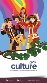 Tourism event layout with indonesian culture Yogyakarta dancer flat illustration vector