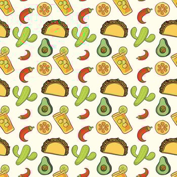 Mexican Food With Maracas Seamless Pattern Design vector