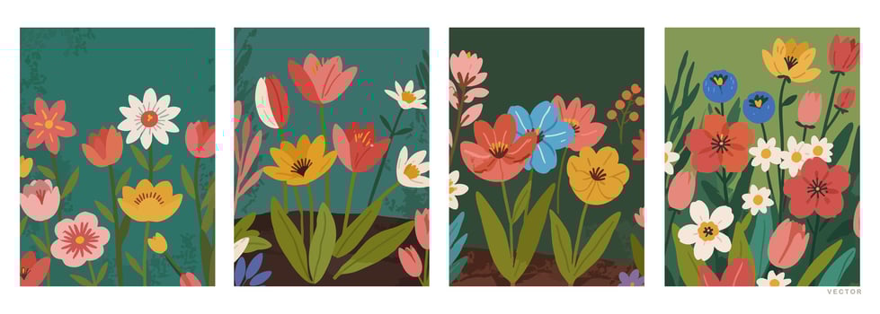 Illustration of Vibrant Colorful Flowers in a Beautiful Garden vector