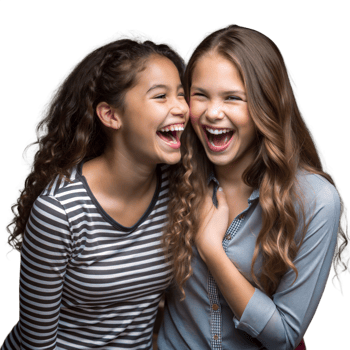 Two happy girlfriends showing solidarity and togetherness together. png